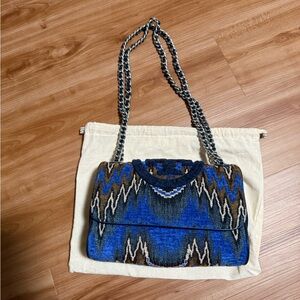 Tory Burch Blue and Brown Patterned Shoulder Bag
